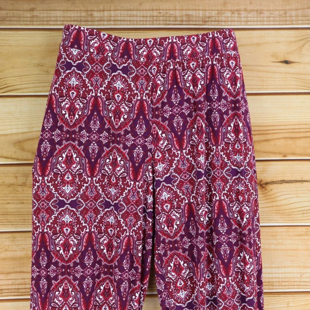 Jessica London Pants Womens Size 18/20 Maroon Paisley Elastic Waist Stretch Soft